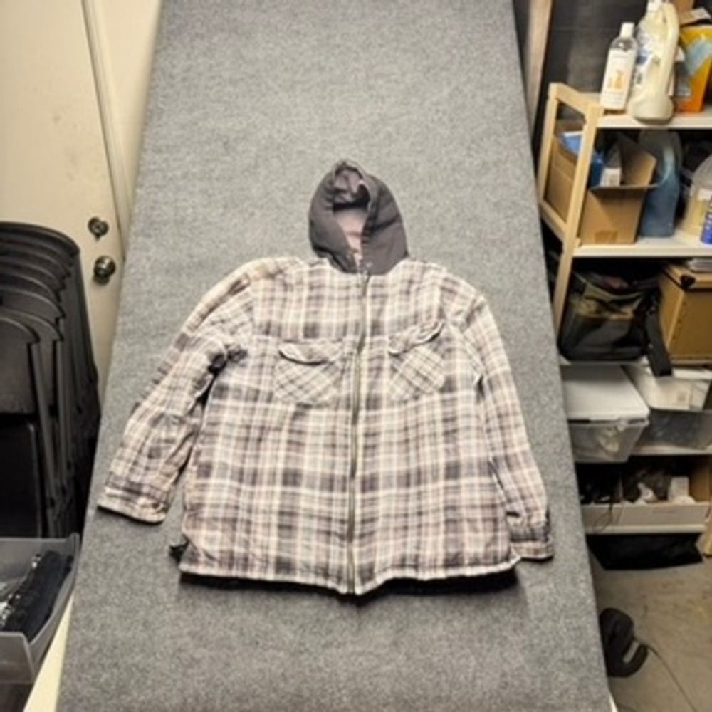 Dickies Mens Plaid Quilted Lined Flannel Full Zip Hooded Jacket Gray Large
